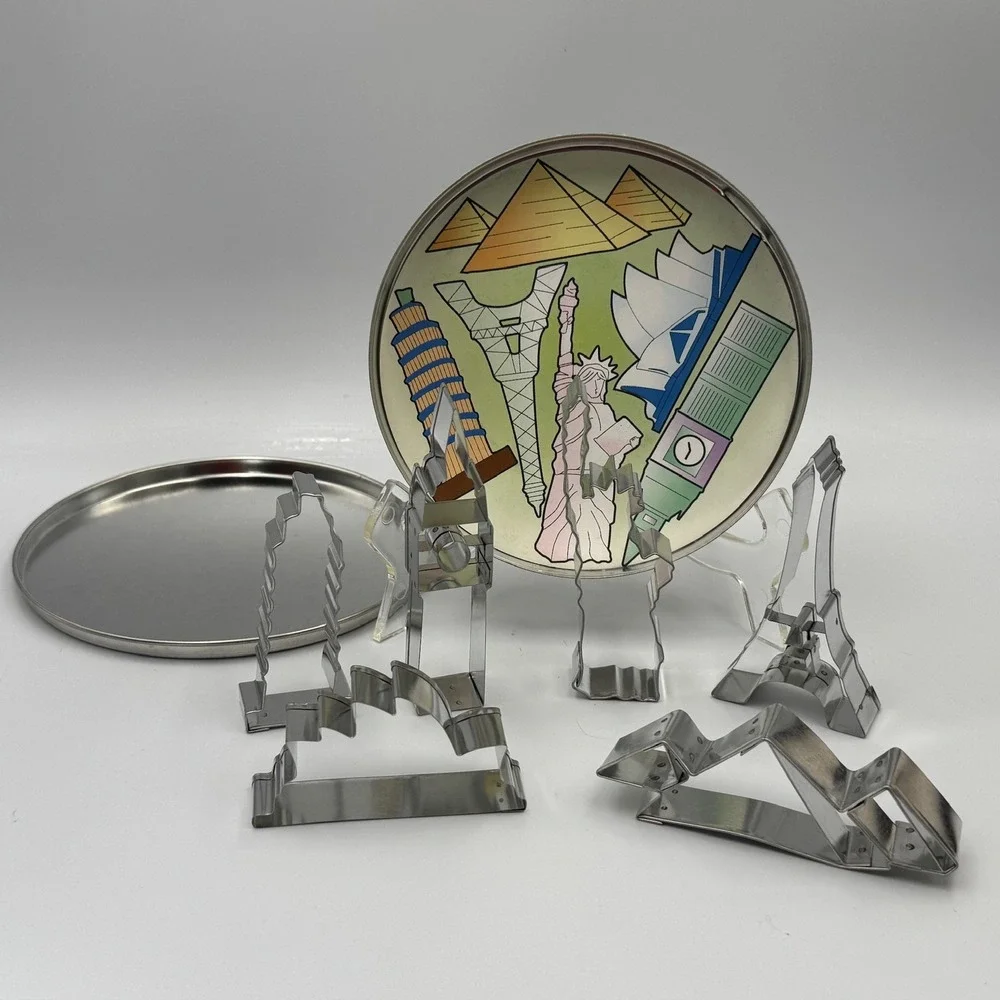 World Landmarks Cookie‎ Cutter Set Stainless Steel 6 Piece Storage Tin Travel